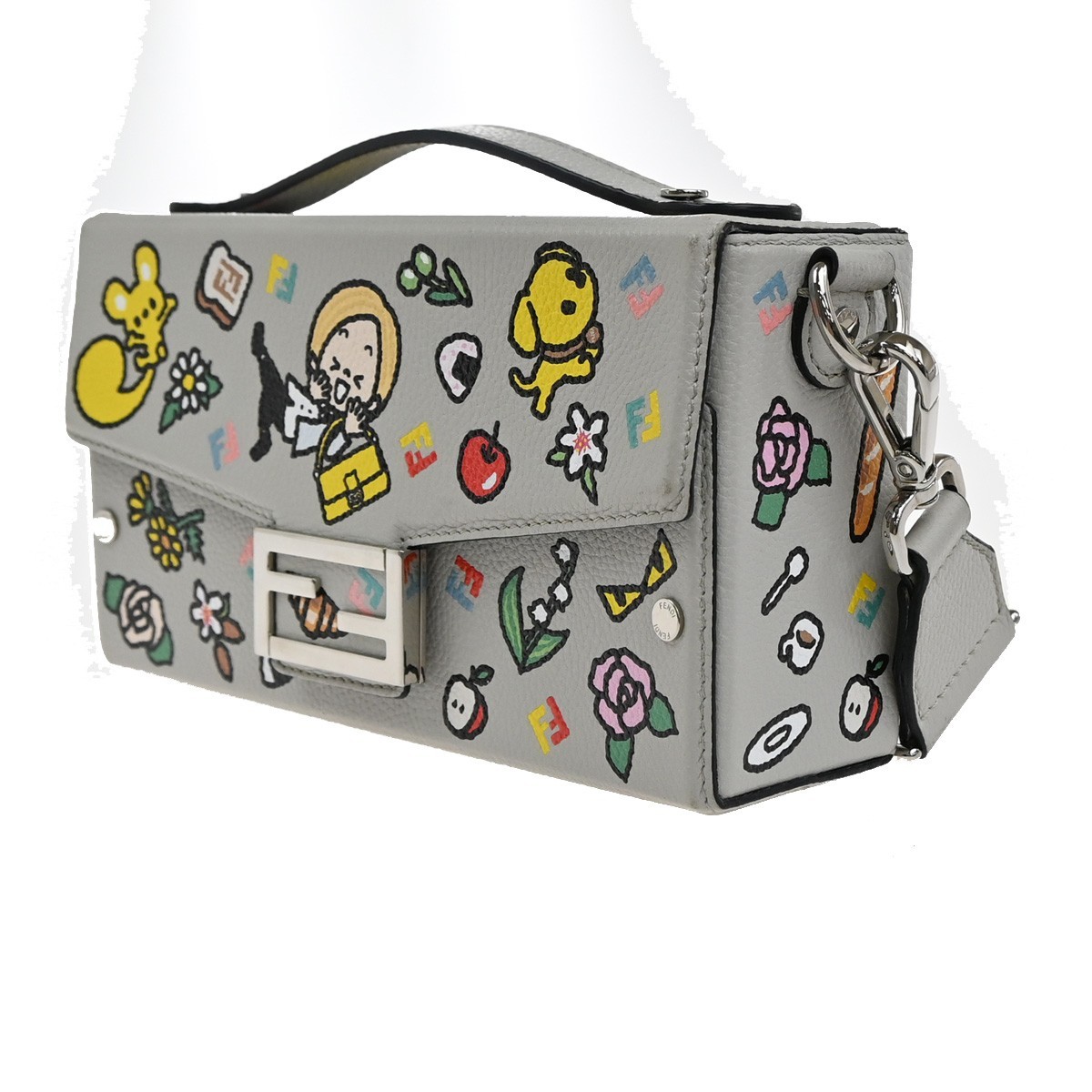 Fendi Fendi Baguette Soft Trunk Bag Zucca Leather Grijs