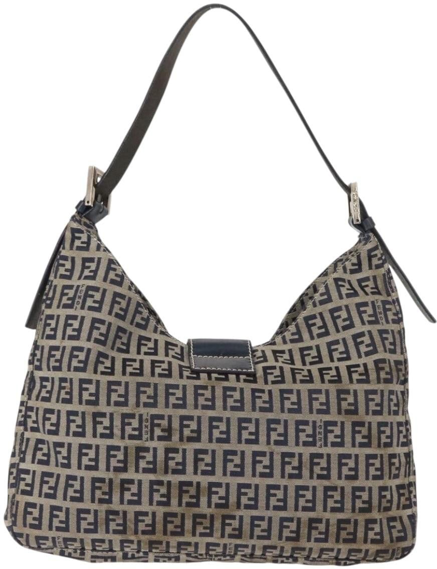 Fendi Fendi Belted Flap Shoulder Bag Zucchino Coated Canvas Small Navy