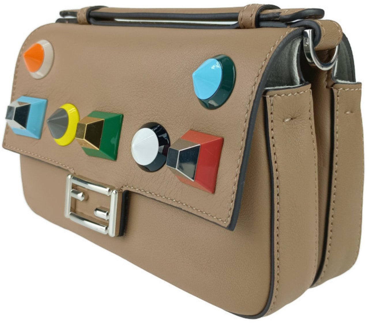 Fendi Fendi Chain Baguette Charm Bag Leather Nano Beige