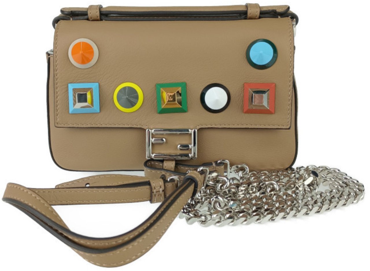 Fendi Fendi Chain Baguette Charm Bag Leather Nano Beige