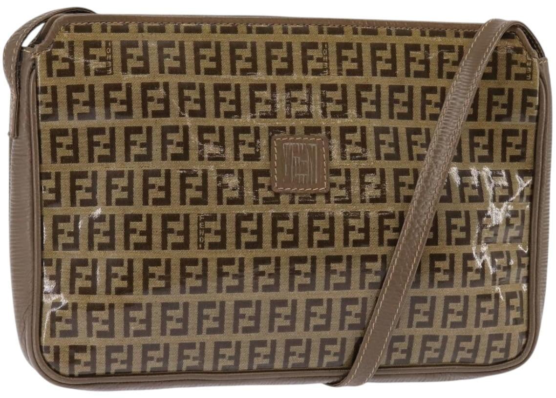 Fendi Fendi Vintage Zip Crossbody Bag Zucchino Canvas Medium Beige