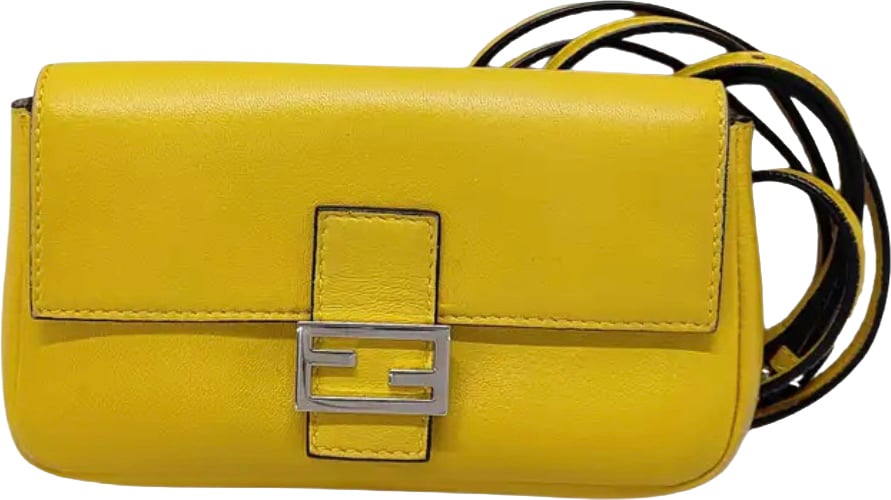 Fendi Baguette Leather Micro Geel