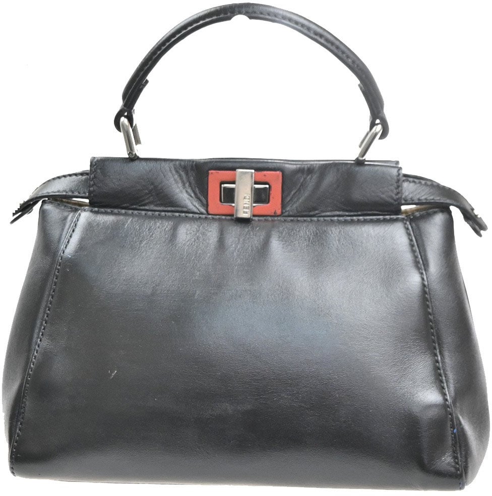Fendi Fendi FENDI Peekaboo logo cuir leather mini Zwart