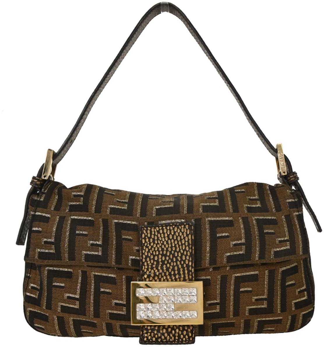 Fendi Fendi Baguette Bag Embroidered Leather Bruin