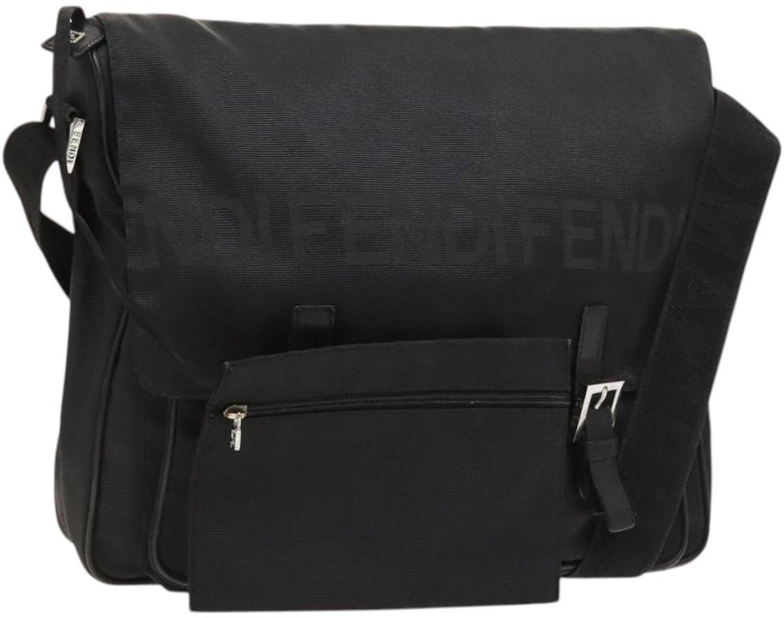 Fendi Fendi Vintage Double Buckle Flap Shoulder Bag Nylon Zwart