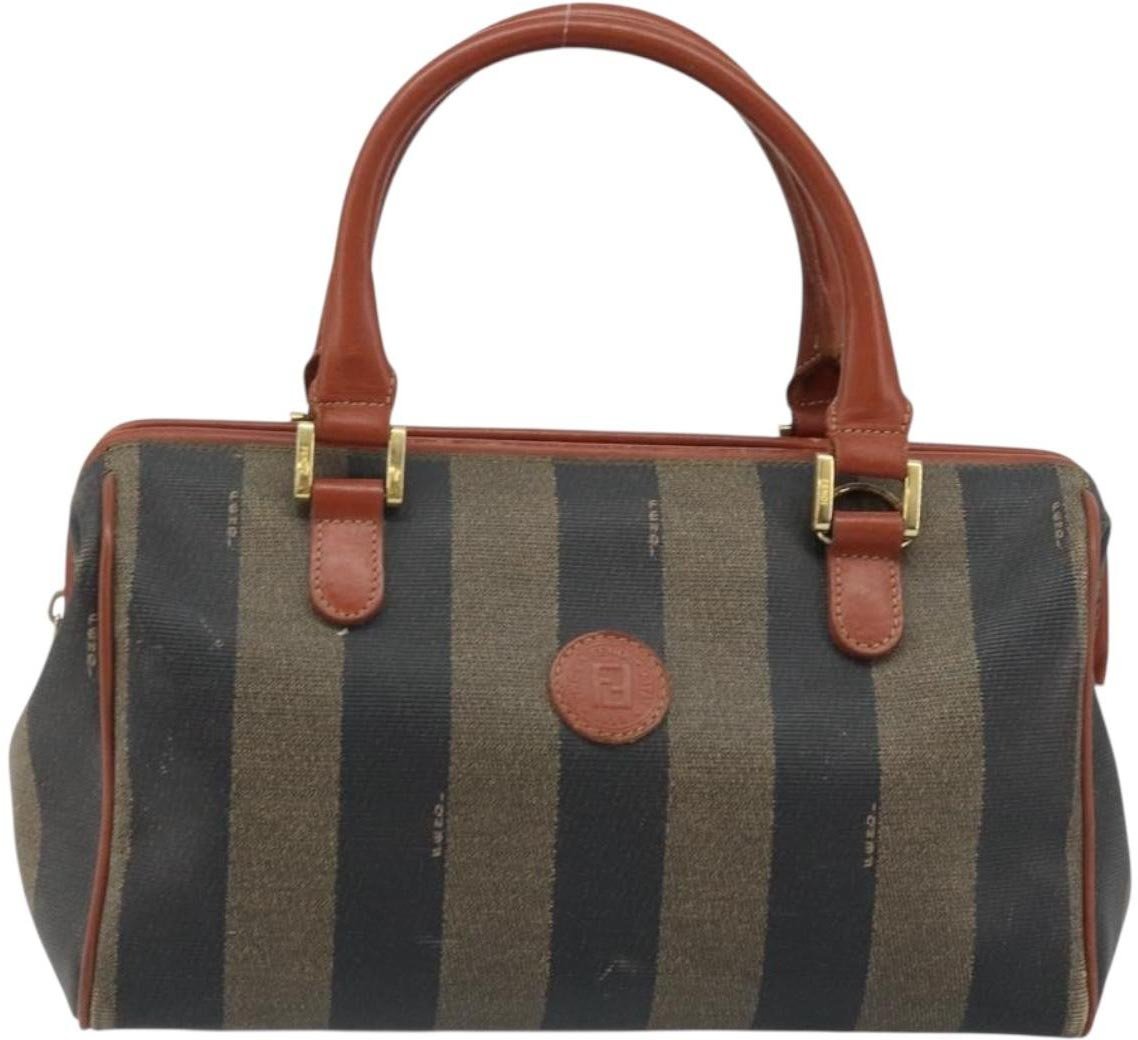 Fendi Vintage Pequin Convertible Boston Bag Coated Canvas Mini Bruin