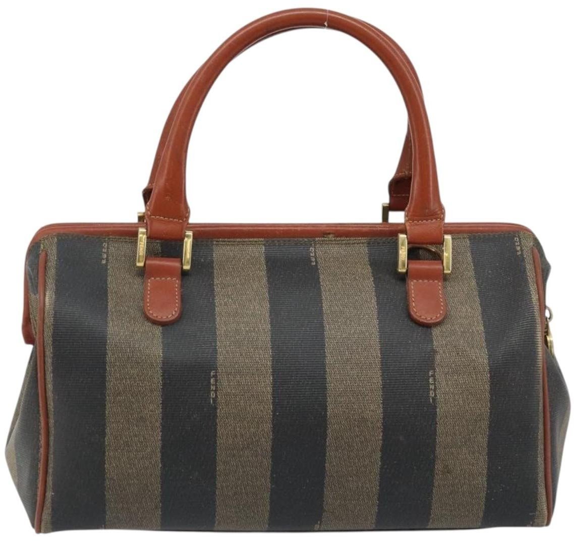Fendi Vintage Pequin Convertible Boston Bag Coated Canvas Mini Bruin