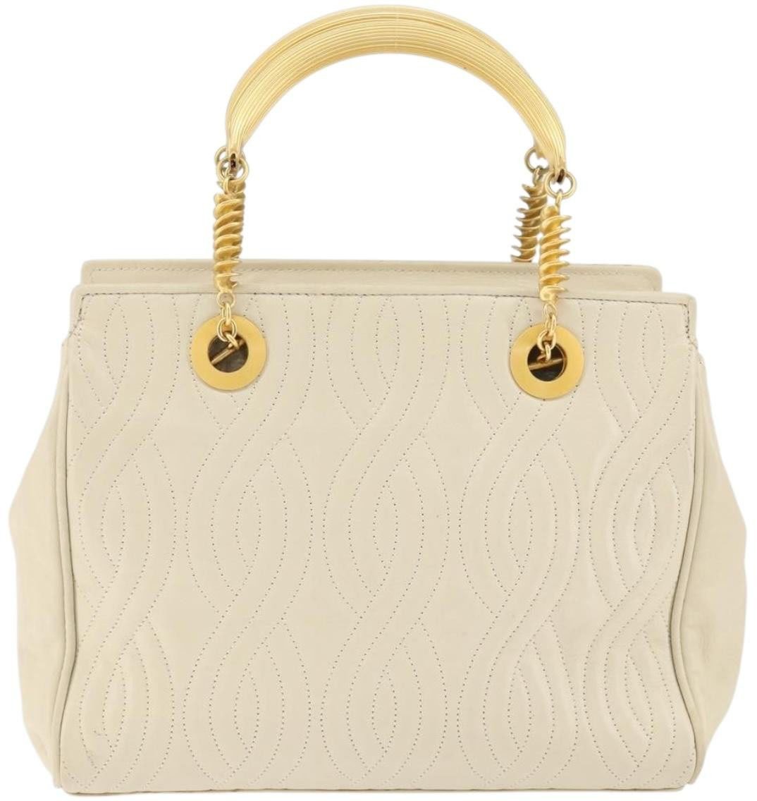 Fendi Fendi Wave Stitch Handbag Leather Beige