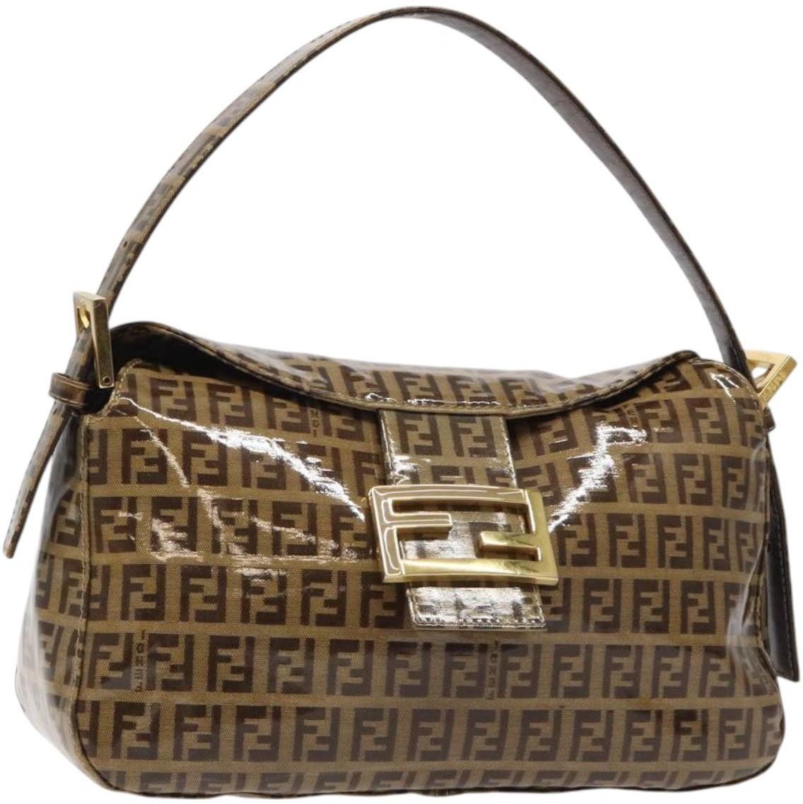 Fendi Fendi Vintage FF Buckle Curved Hobo Zucchino Coated Canvas Small Bruin