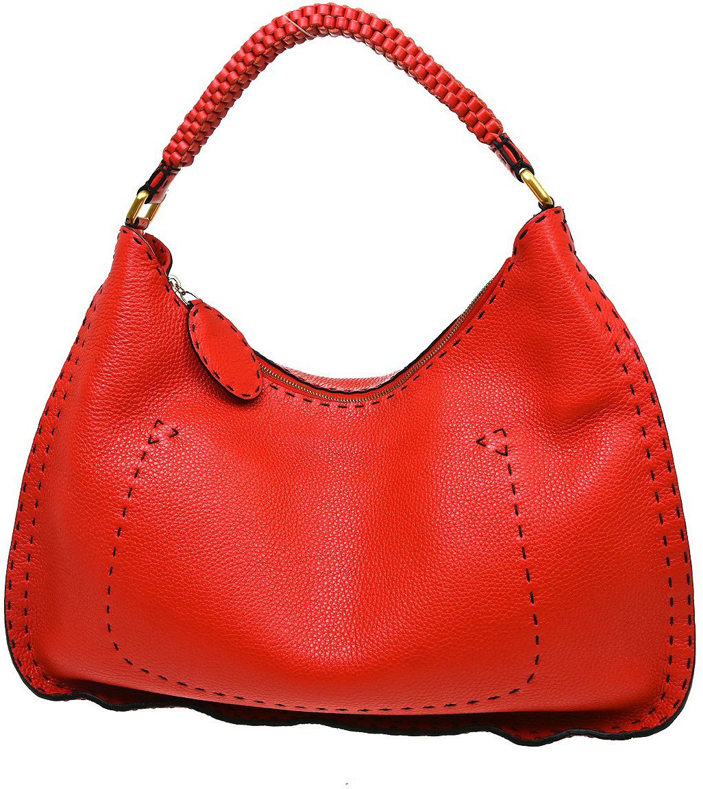 Fendi Selleria Logo Hobo Leather Large Rood