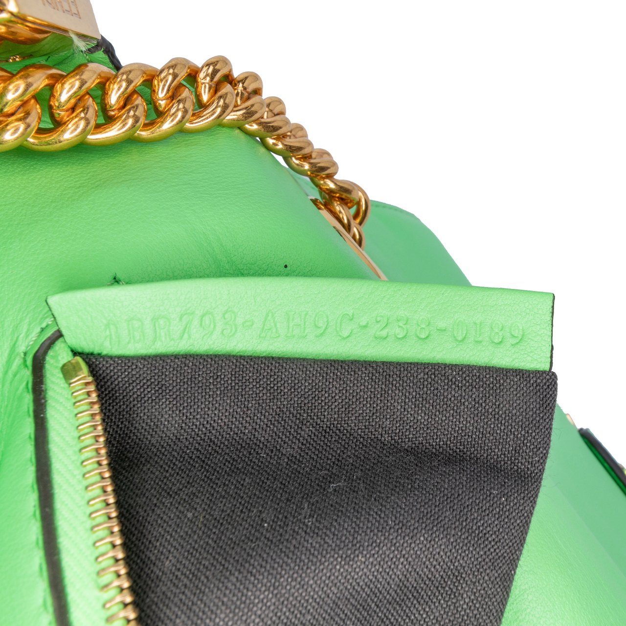 Fendi Zucca Embossed Leather Chain Midi Baguette Groen