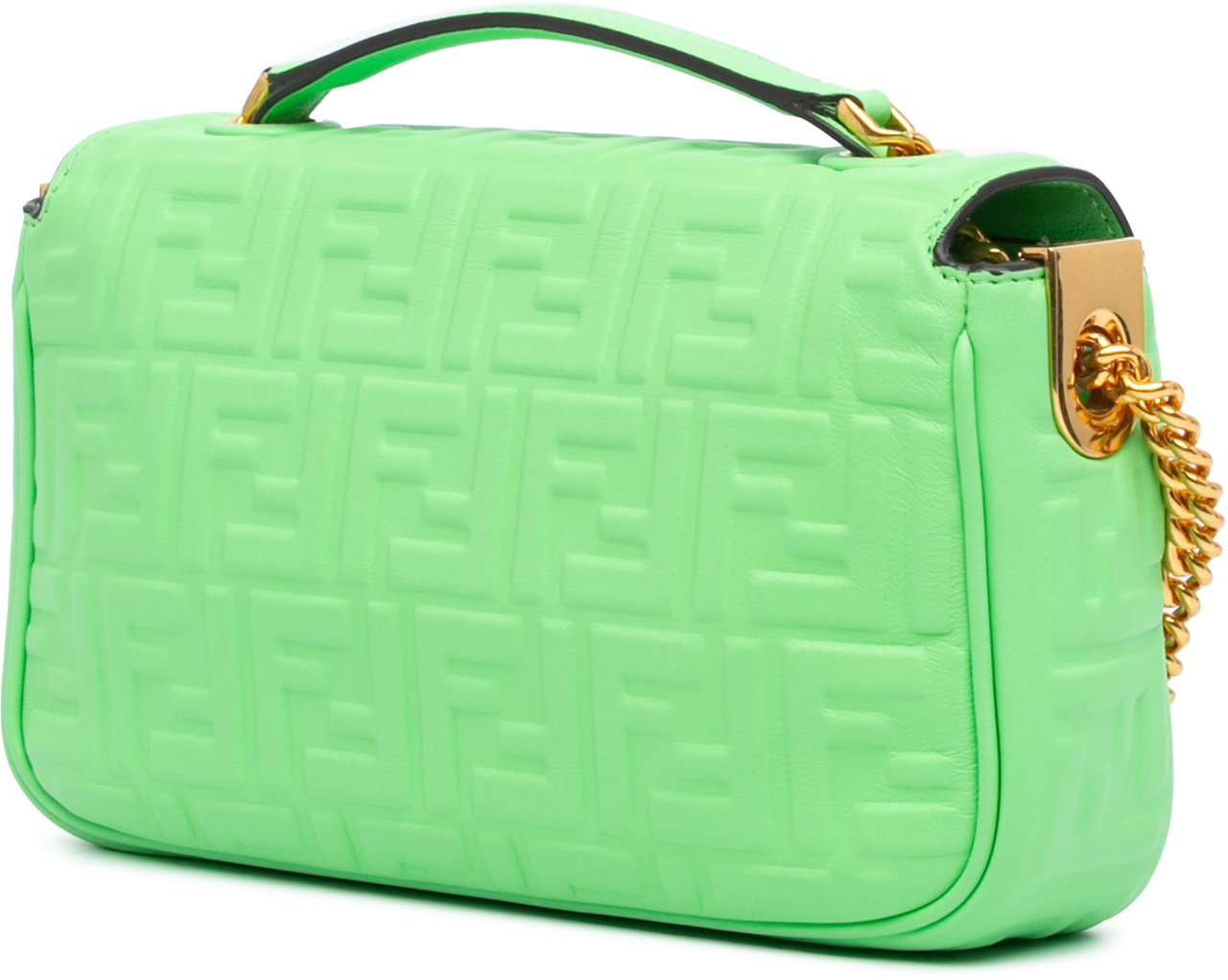 Fendi Zucca Embossed Leather Chain Midi Baguette Groen