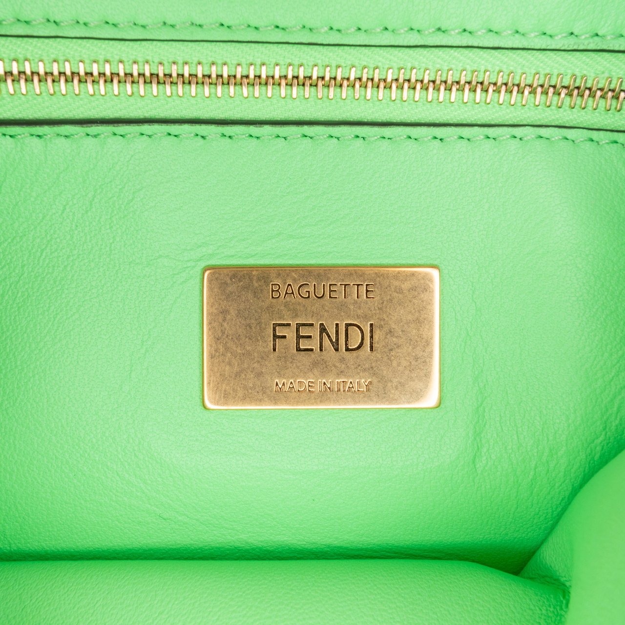 Fendi Zucca Embossed Leather Chain Midi Baguette Groen