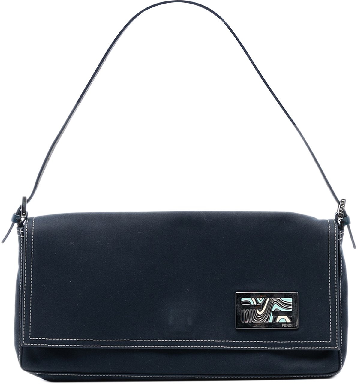 Fendi Canvas FF Marble Baguette Shoulder Bag Blauw