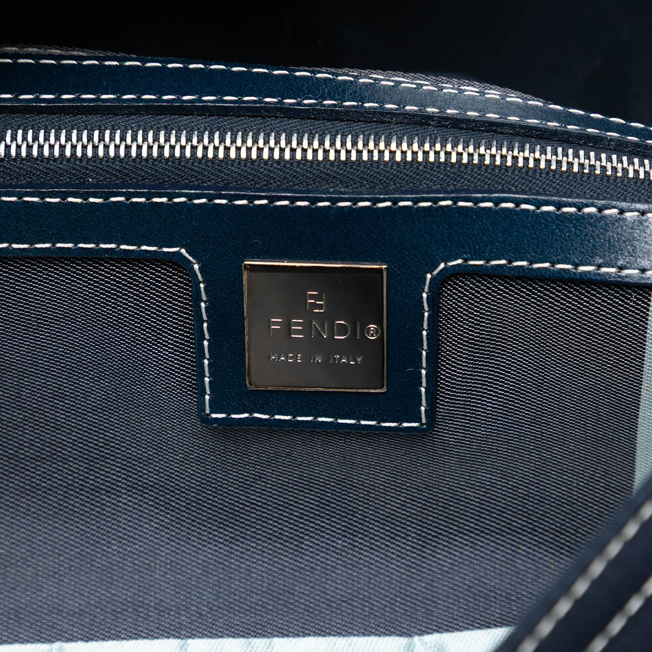 Fendi Canvas FF Marble Baguette Shoulder Bag Blauw