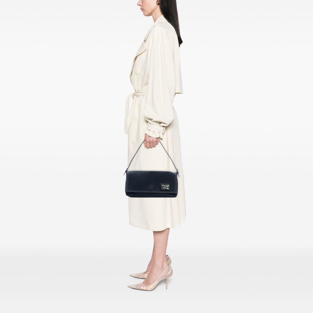 Fendi Canvas FF Marble Baguette Shoulder Bag Blauw