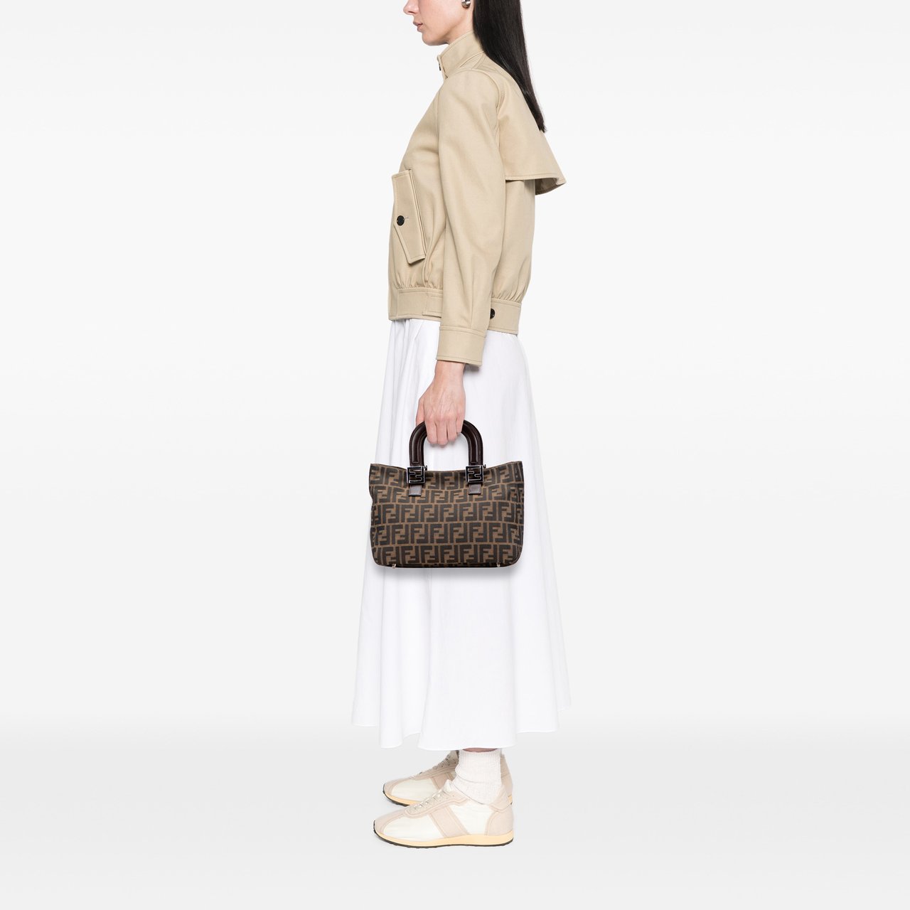 Fendi Small Zucca Canvas Twins Tote Bruin