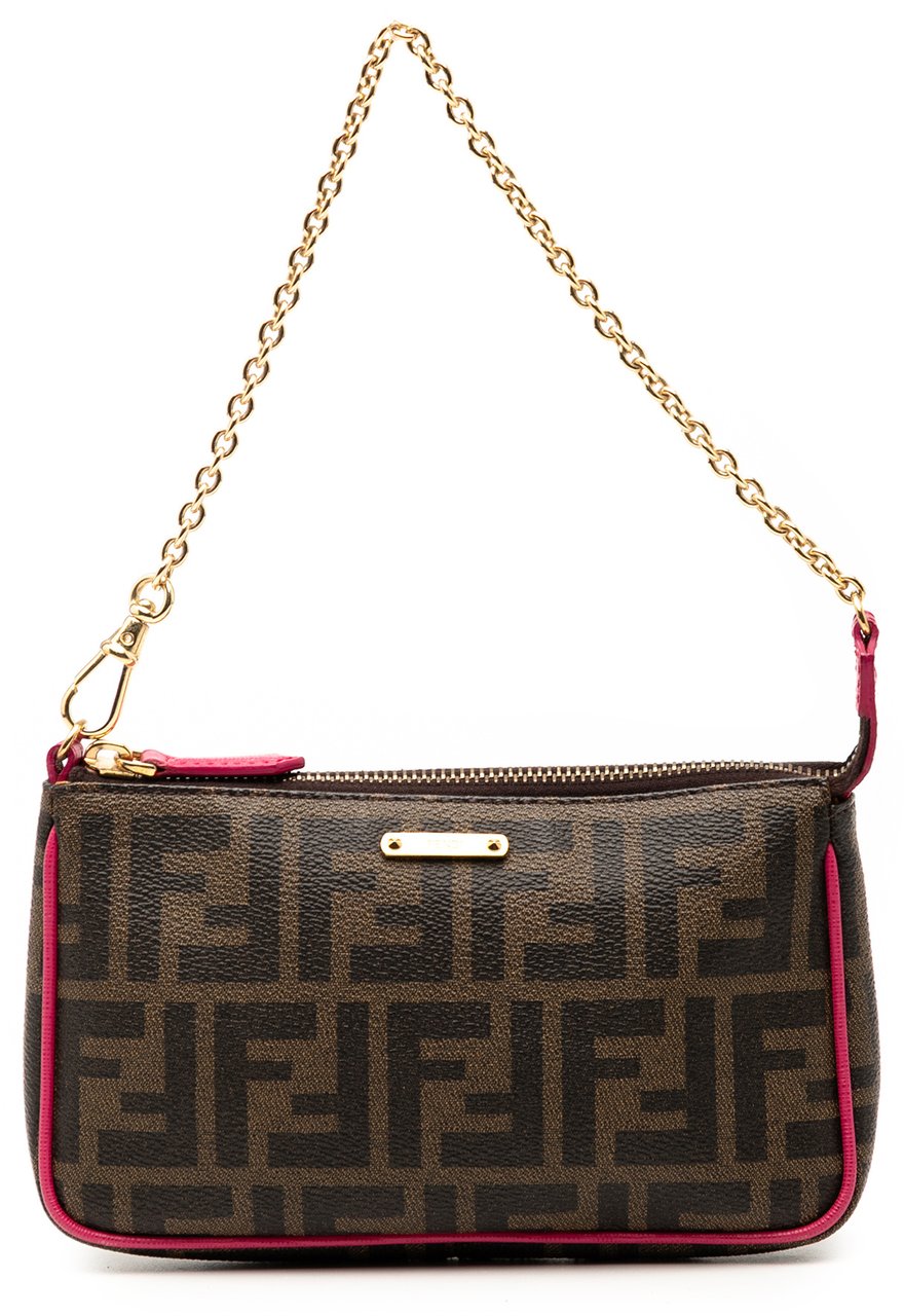 Fendi Zucca Spalmati Chain Pochette Bruin