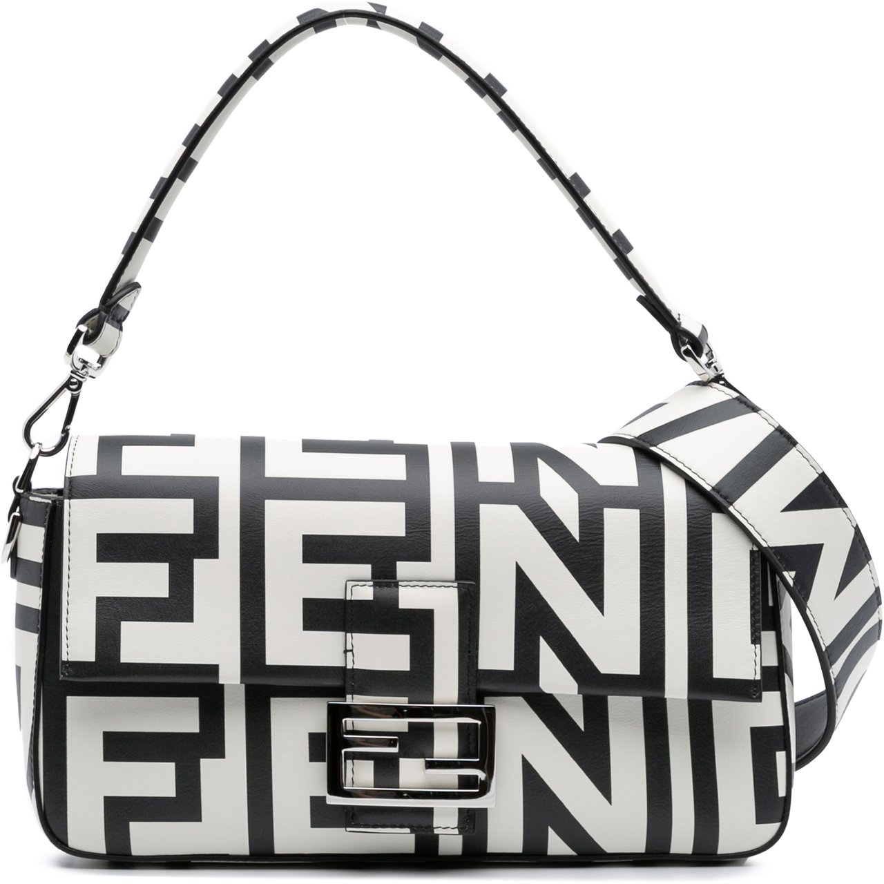 Fendi Marc Jacobs Nappa Vitello King Logo Print Baguette Satchel Wit