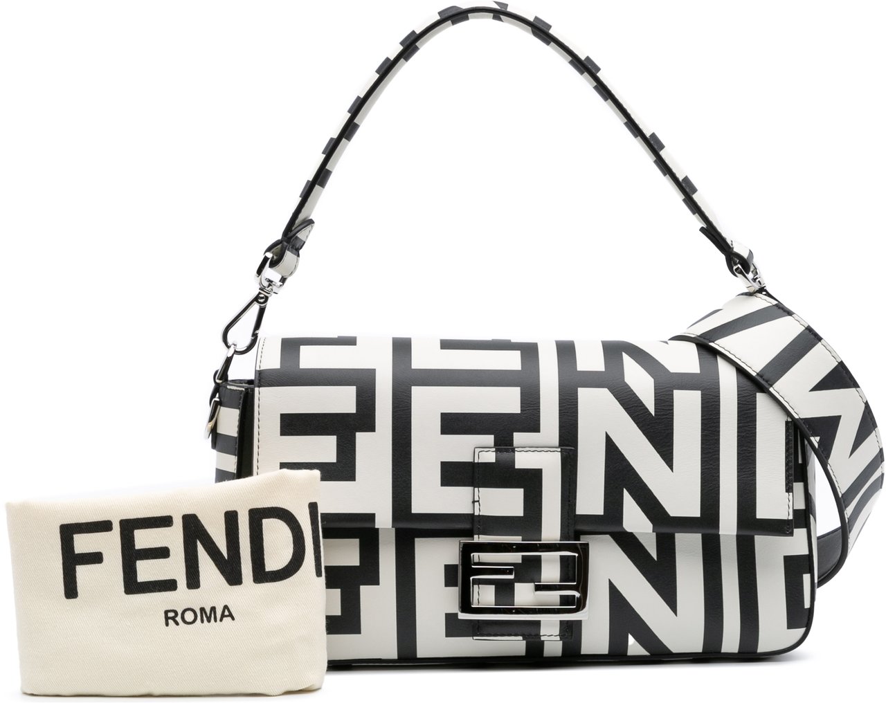 Fendi Marc Jacobs Nappa Vitello King Logo Print Baguette Satchel Wit