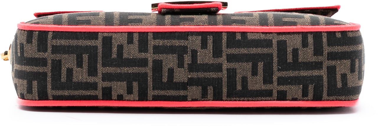 Fendi Medium Zucca Canvas Fluo Trim Baguette Satchel Bruin