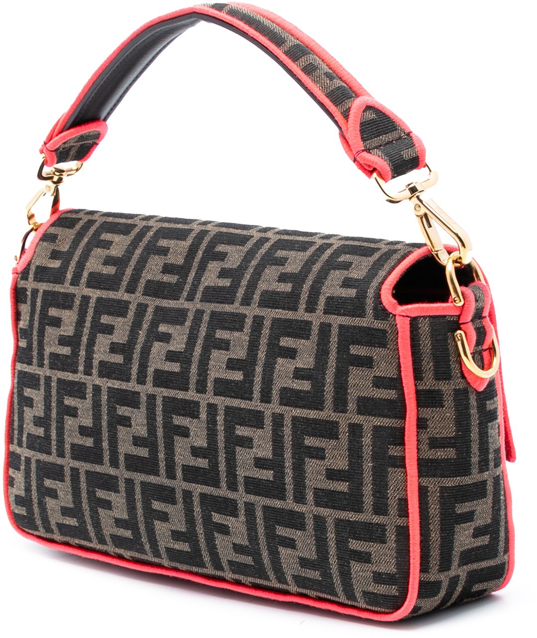 Fendi Medium Zucca Canvas Fluo Trim Baguette Satchel Bruin