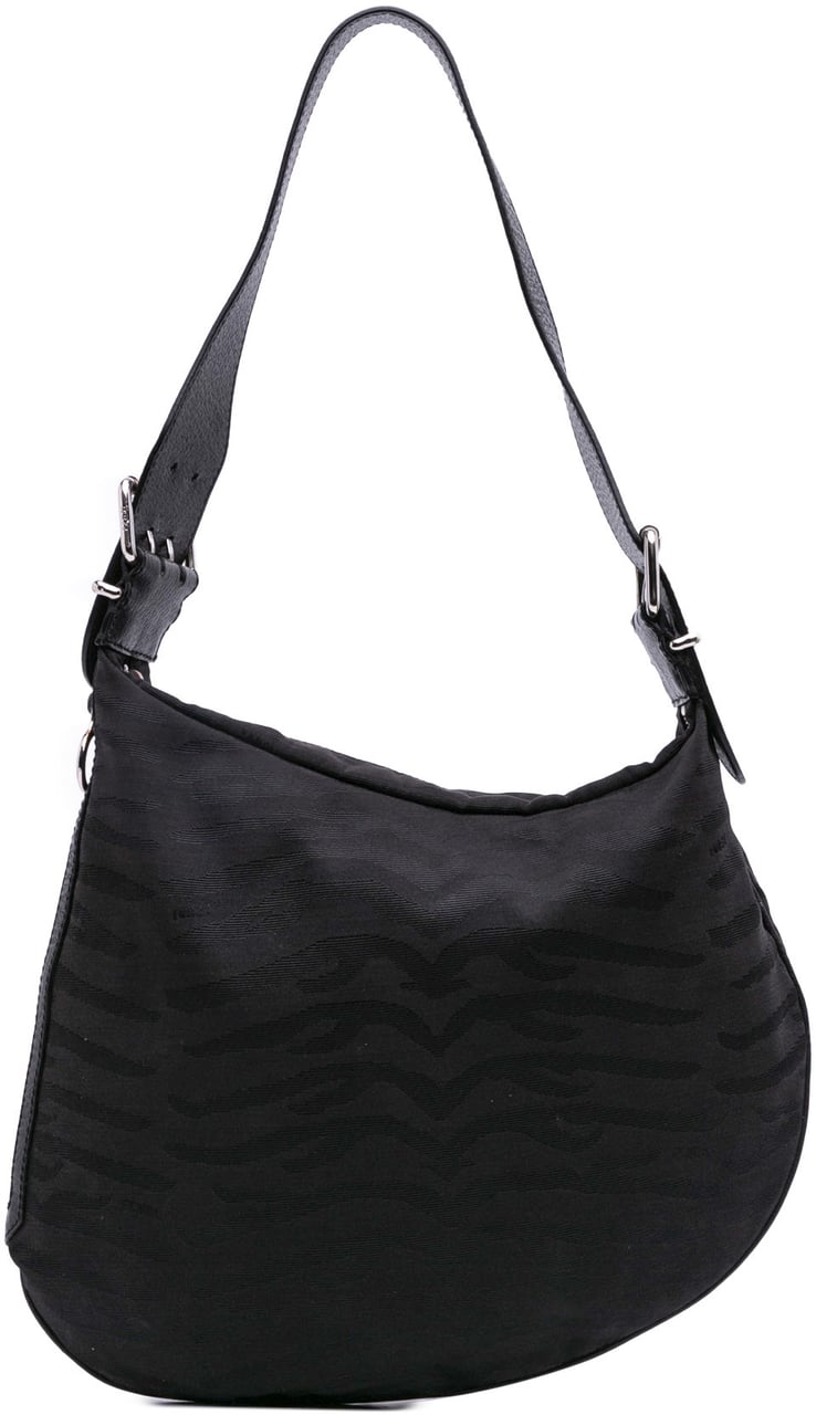 Fendi Zebra Print Canvas Oyster Hobo Zwart