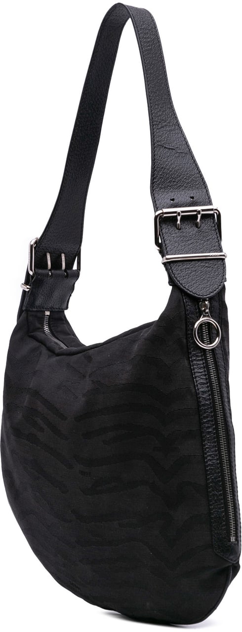 Fendi Zebra Print Canvas Oyster Hobo Zwart
