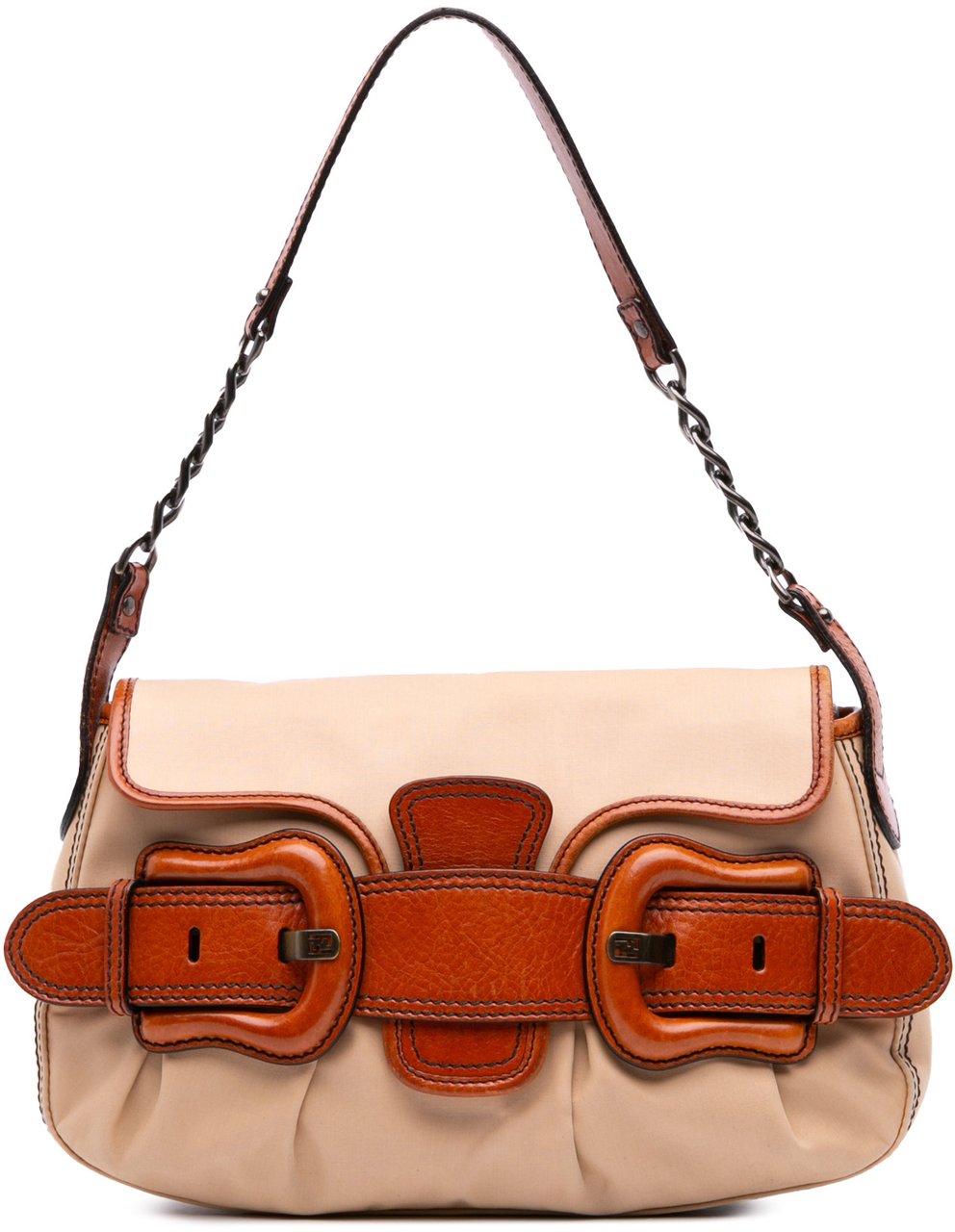 Fendi Nylon and Leather B Bis Shoulder Bag Bruin