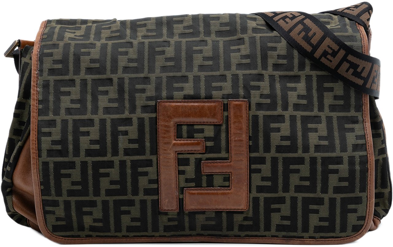 Fendi Zucca Canvas FF Messenger Bag Bruin