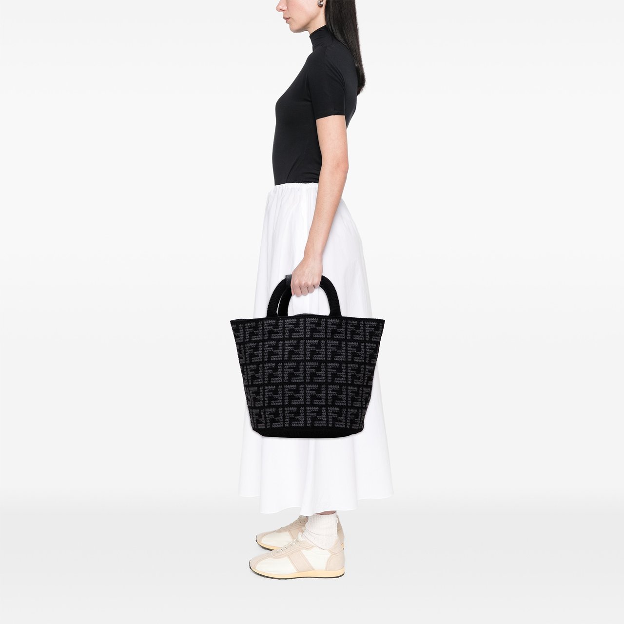 Fendi Large Zucca Cashmere Shopper Tote Zwart