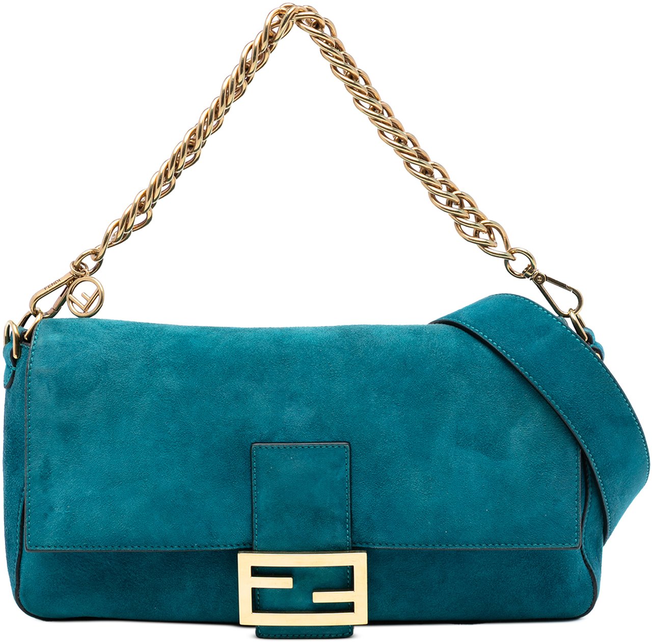 Fendi Large Suede Chamois Baguette Satchel Blauw