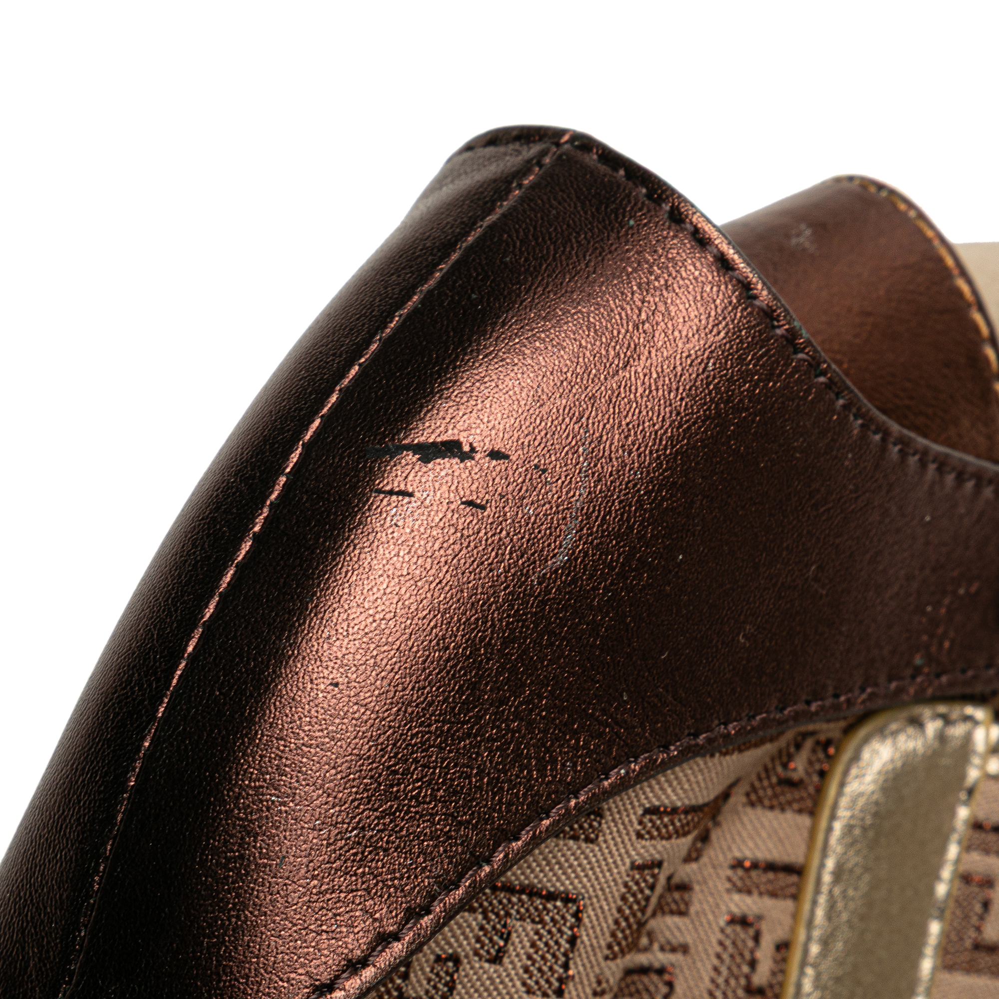 Fendi Zucchino Canvas and Metallic Leather Compilation Shoulder Bag Bruin