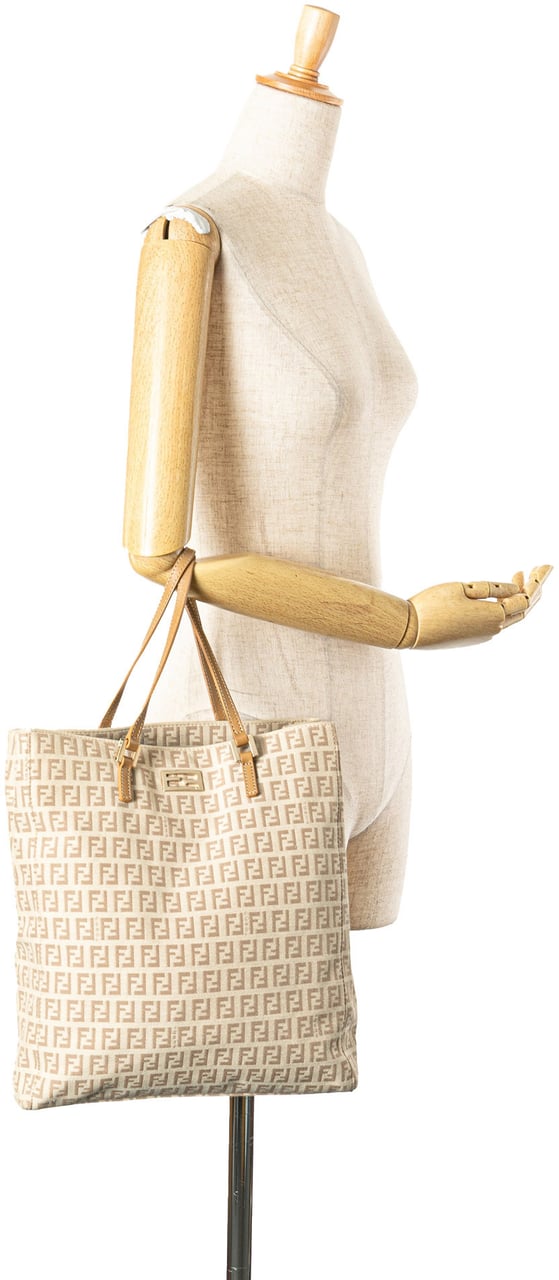 Fendi Zucchino Canvas Tote Bruin