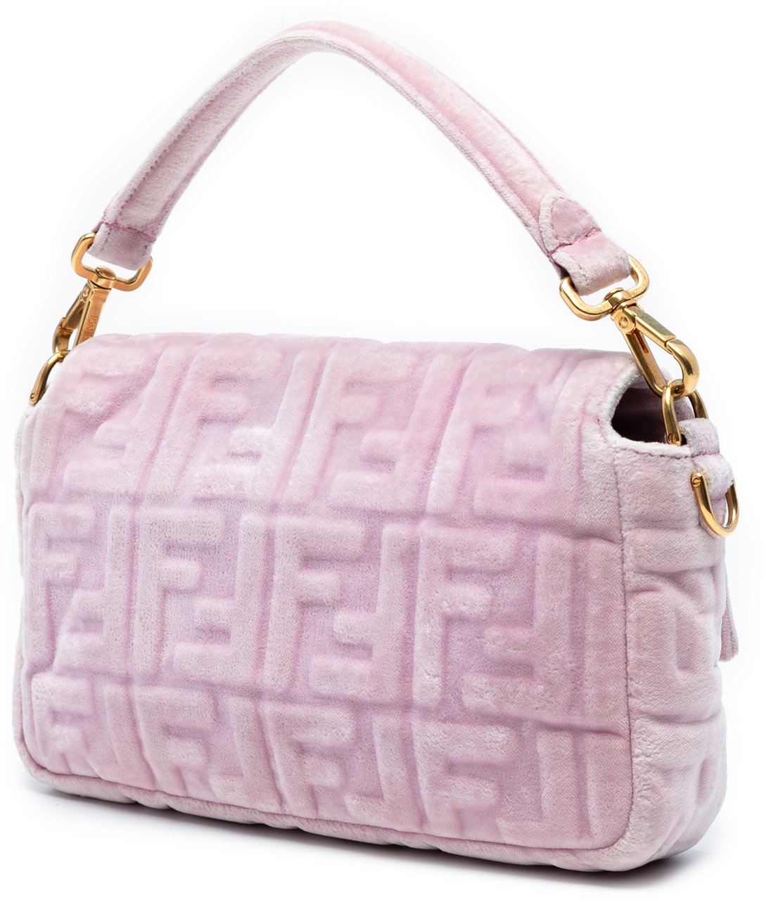 Fendi Zucca Embossed Velvet Baguette Satchel Roze