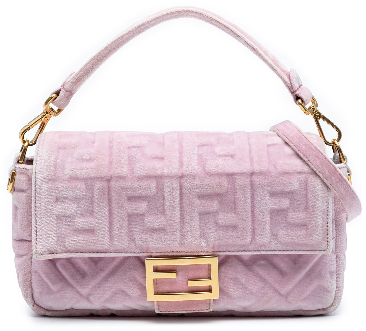Fendi Zucca Embossed Velvet Baguette Satchel Roze