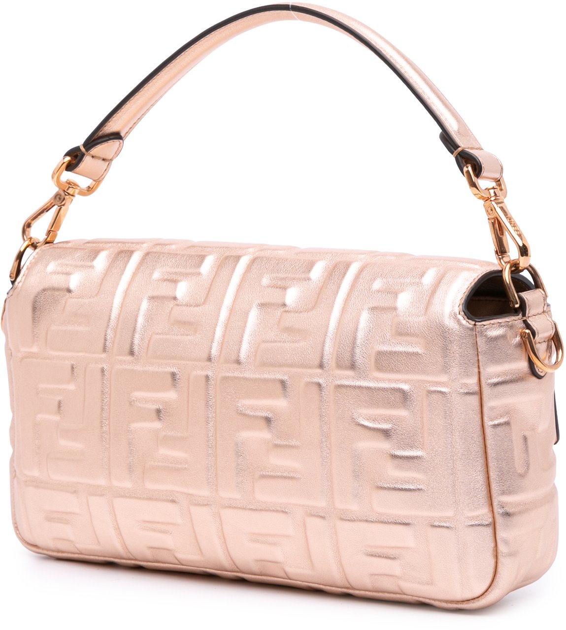 Fendi Zucca Embossed Metallic Leather Baguette Satchel Roze