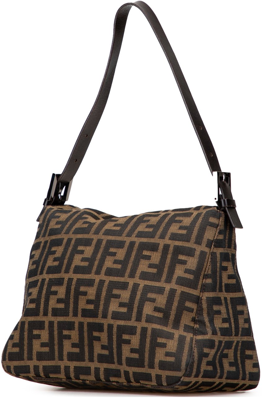 Fendi Zucca Canvas Double Flap Shoulder Bag Bruin