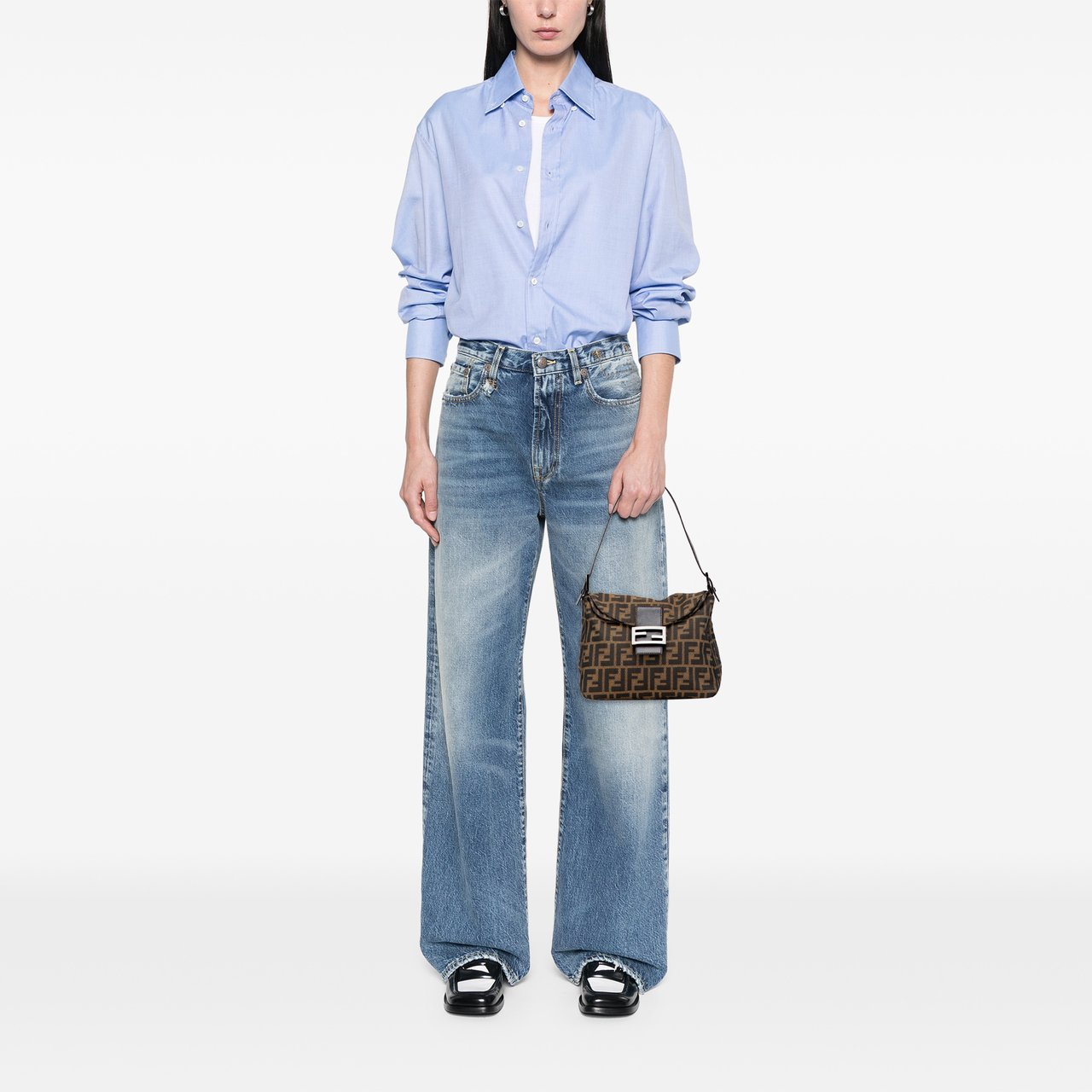 Fendi Zucca Canvas Double Flap Shoulder Bag Bruin