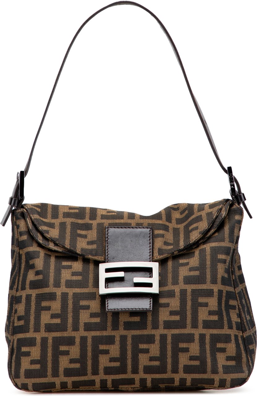 Fendi Zucca Canvas Double Flap Shoulder Bag Bruin