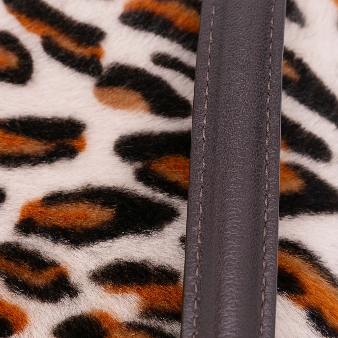 Fendi Leopard Print Calf Hair Baguette Satchel Bruin