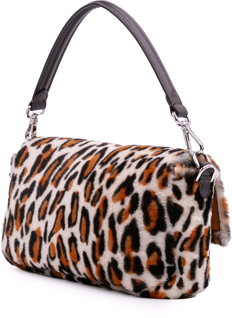Fendi Leopard Print Calf Hair Baguette Satchel Bruin