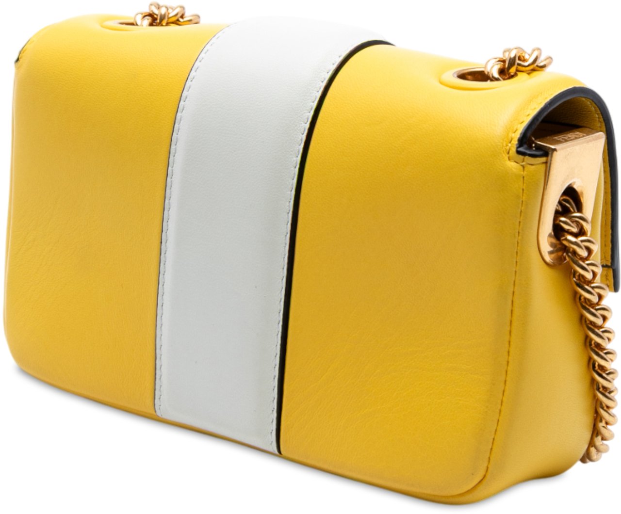 Fendi Mini Bicolor Nappa Apolo Chain Baguette Shoulder Bag Geel