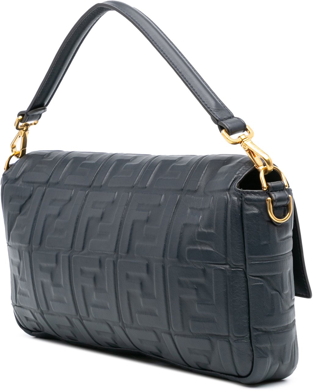 Fendi Large Zucca Embossed Leather Baguette Satchel Blauw