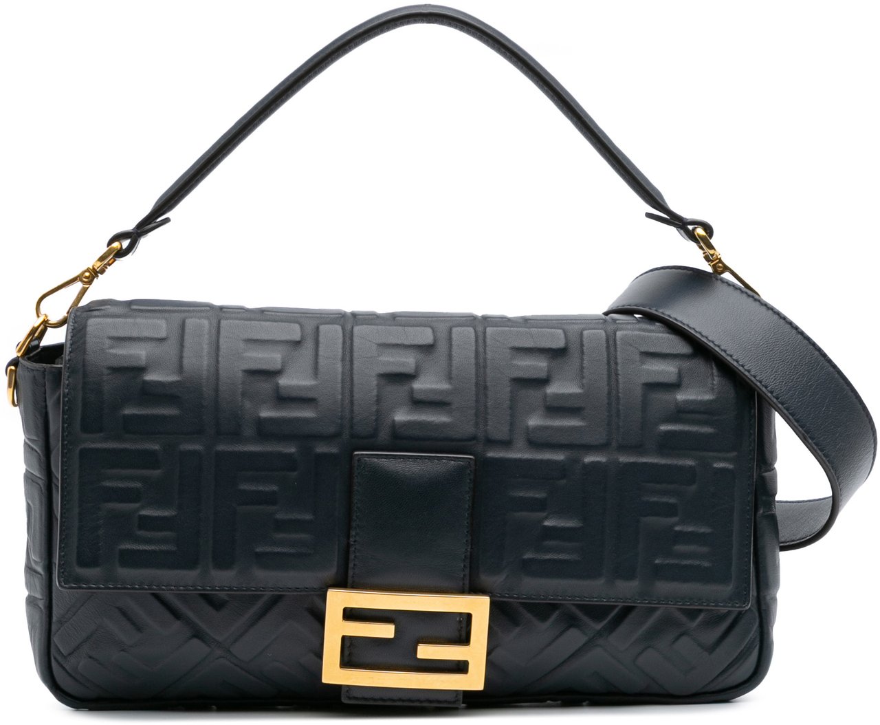 Fendi Large Zucca Embossed Leather Baguette Satchel Blauw