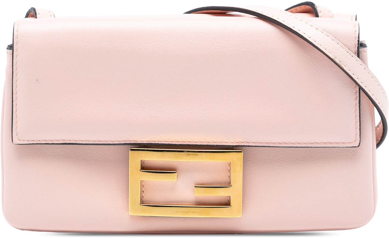 Fendi Leather Duo Baguette Crossbody Roze
