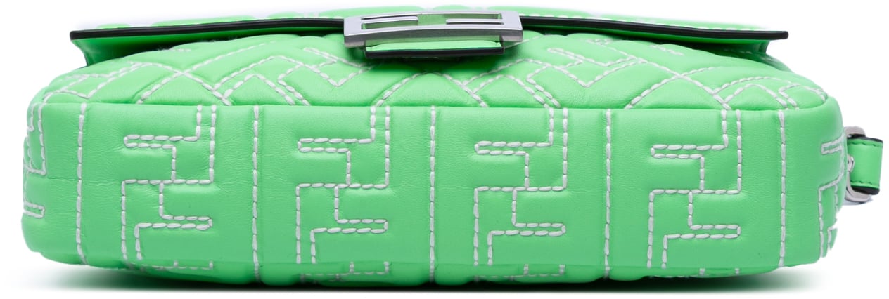 Fendi Zucca Embossed Stitched Leather Baguette Satchel Groen