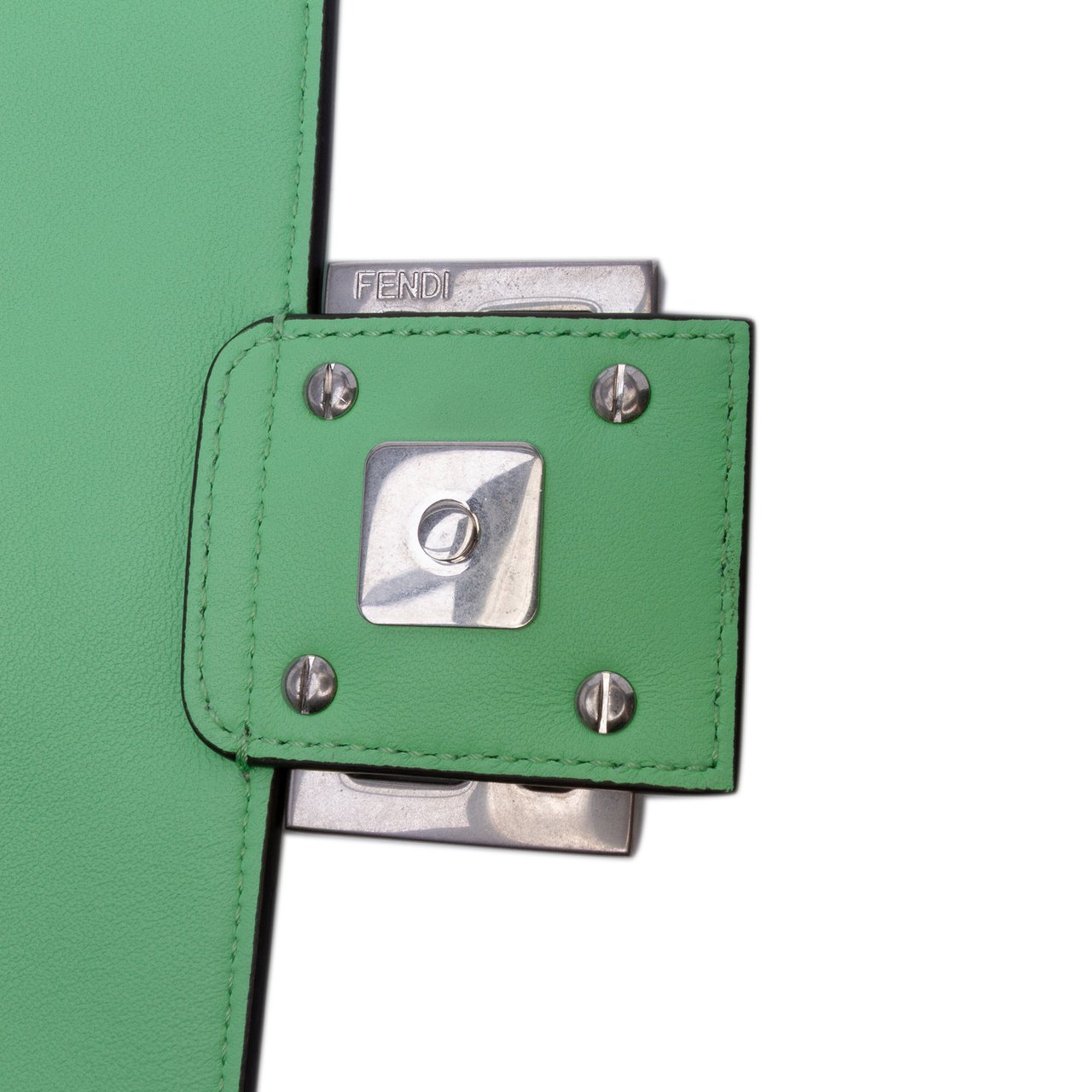 Fendi Zucca Embossed Stitched Leather Baguette Satchel Groen