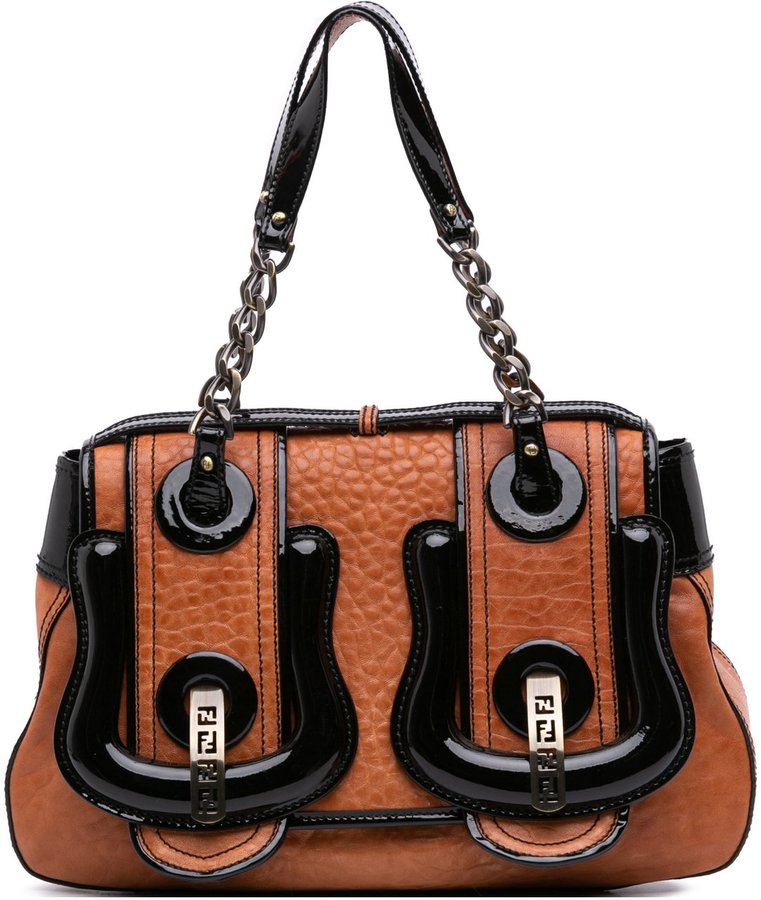 Fendi Medium Leather B Bag Top Handle Bag Bruin