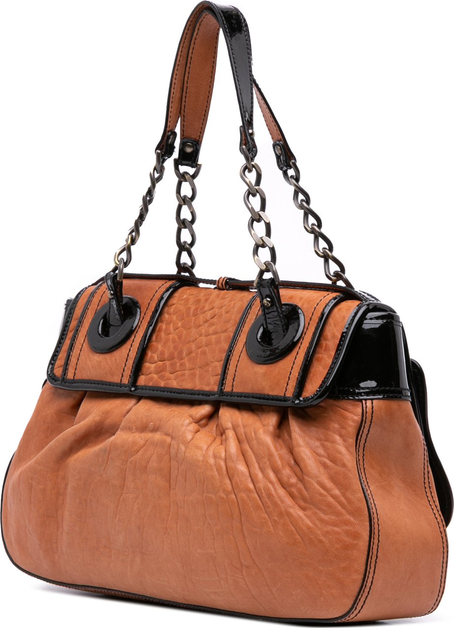 Fendi Medium Leather B Bag Top Handle Bag Bruin